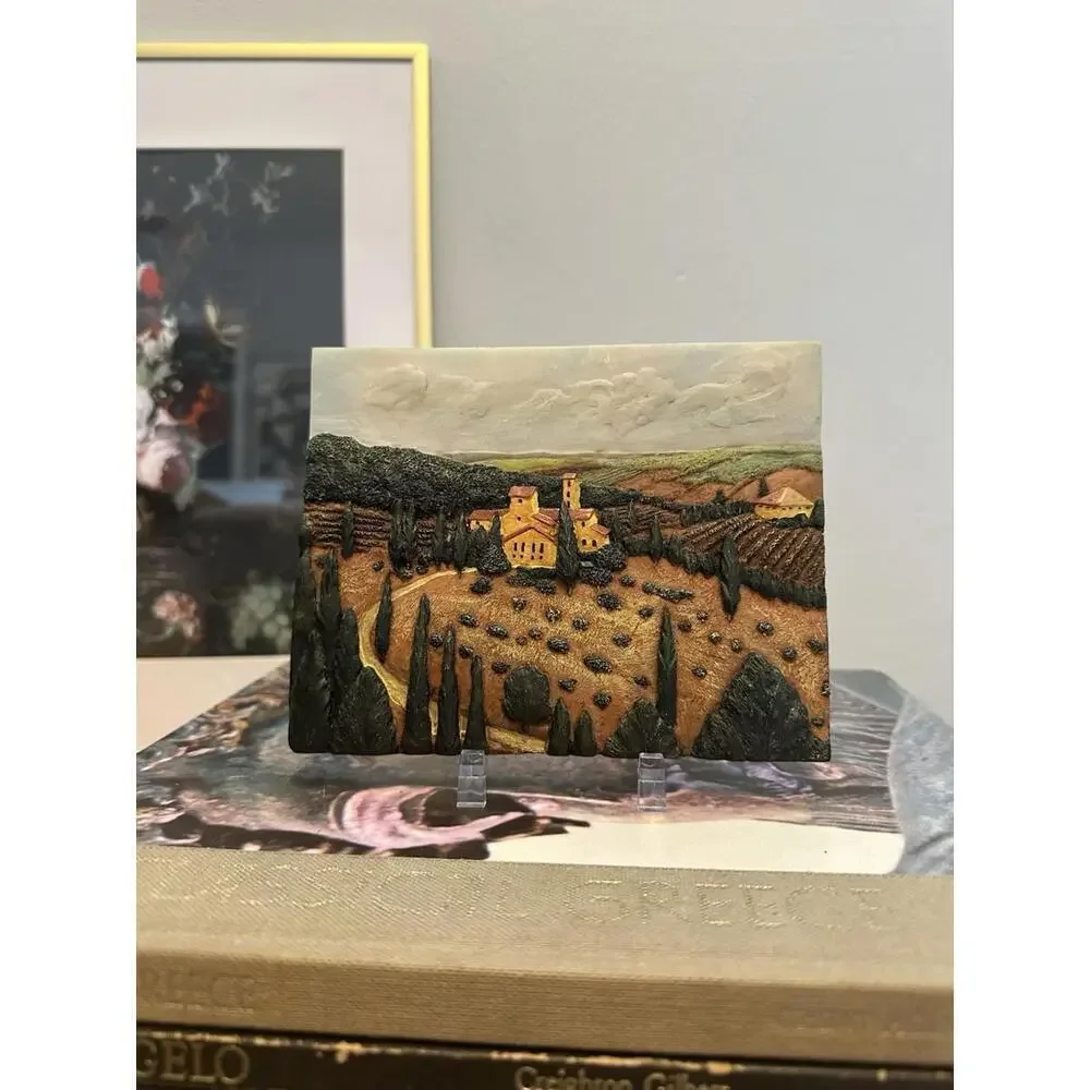 Set Of 2 Signed 6”x5” Textured Wall Plaques Tuscan Fields Landscape Gallery Wall